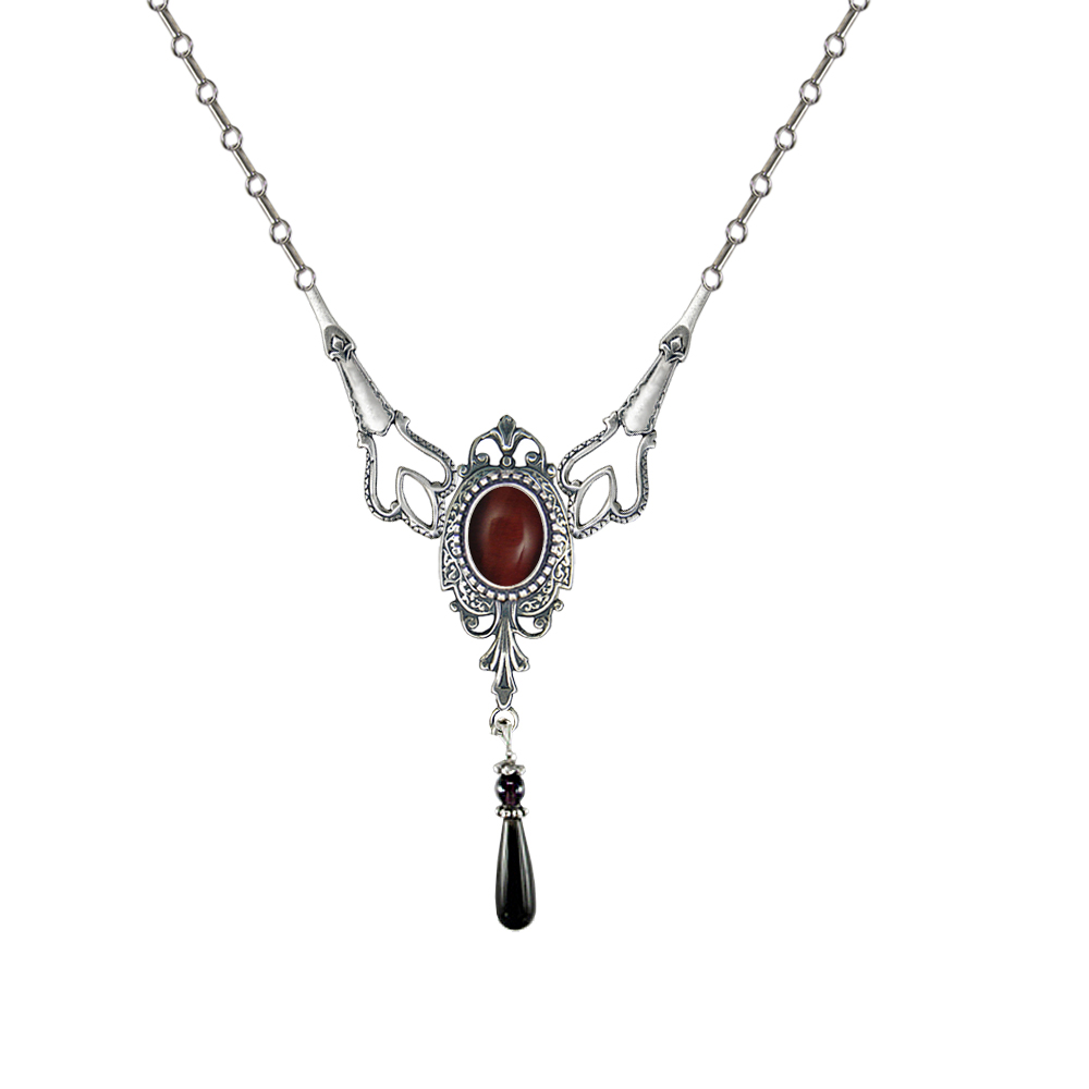 Sterling Silver Victorian Necklace With Red Tiger Eye